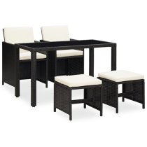 Savir Rattan Outdoor 4 Seater Dining Set With Cushion In Black