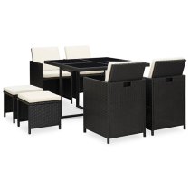 Savir Rattan Outdoor 8 Seater Dining Set With Cushion In Black