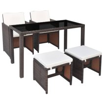 Savir Rattan Outdoor 4 Seater Dining Set With Cushion In Brown