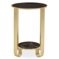 Julie Round Black Glass Top End Table With Gold Metal Base