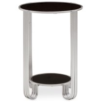 Julie Round Black Glass Top End Table With Silver Metal Base