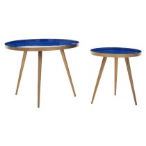 Amiga Blue Enamel Top Nest Of 2 Tables With Gold Legs