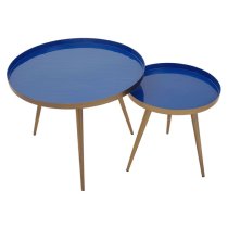 Amiga Blue Enamel Top Nest Of 2 Tables With Gold Legs