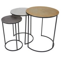 Eloisa Hammered Metal Nest Of 3 Tables In Gold And Black