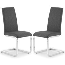 Rocio Slate Grey Linen Fabric Cantilever Dining Chairs In Pair