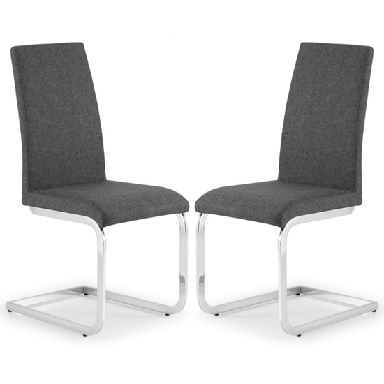 Rocio Slate Grey Linen Fabric Cantilever Dining Chairs In Pair