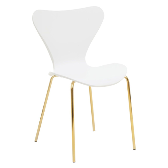 Leila Plastic Dining Chair With Gold Metal legs In White