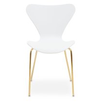 Leila Plastic Dining Chair With Gold Metal legs In White