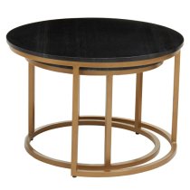 Viano Round Black Marble Nest Of 2 Tables With Gold Base