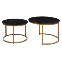 Viano Round Black Marble Nest Of 2 Tables With Gold Base