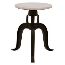 Vance Round White Marble Top Bar Stool With Black Metal Legs