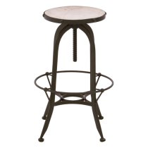 Vance Round White Marble Top Bar Stool With Black Metal Frame