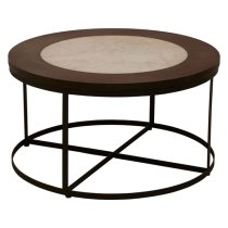 Vance Wooden Marble Top Side Table With Black Latticed Base