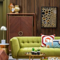 Leno Wooden Storage Cabinet In Walnut And Brass