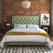 Heron Linen Fabric Double Bed In Green