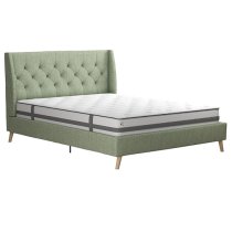 Heron Linen Fabric Double Bed In Green