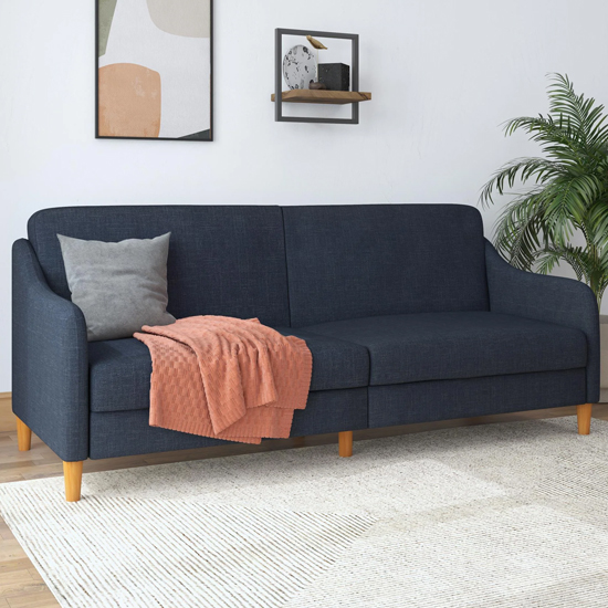 Jamaica Linen Fabric Sofa Bed With Wooden Legs In Navy