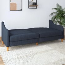 Jamaica Linen Fabric Sofa Bed With Wooden Legs In Navy