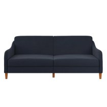 Jamaica Linen Fabric Sofa Bed With Wooden Legs In Navy