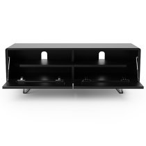 Anjo Wooden TV Stand With 2 Glass Doors In Black