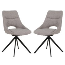 Balta Grey Fabric Dining Chairs With Black Metal Legs In Pair