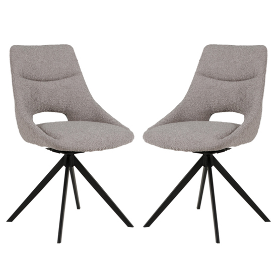 Balta Grey Fabric Dining Chairs With Black Metal Legs In Pair