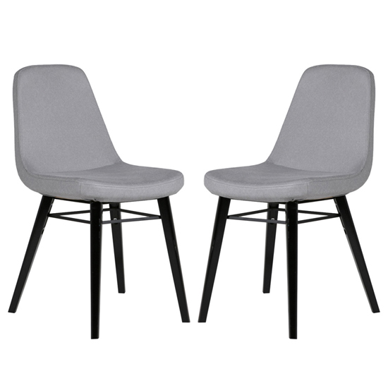 Jecca Grey Fabric Dining Chairs With Black Legs In Pair