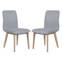 Marlon Light Grey Fabric Dining Chairs With Oak Legs In Pair