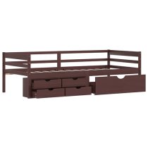 Piera Pine Wood Single Day Bed With Drawers In Dark Brown