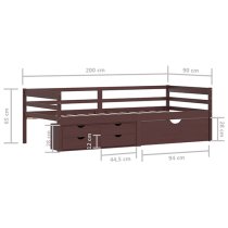 Piera Pine Wood Single Day Bed With Drawers In Dark Brown