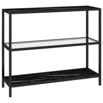 Marrim Black Marble Effect Glass Console Table With Black Frame