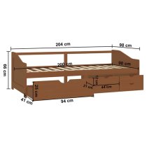 Evania Pine Wood Single Day Bed With Drawers In Honey Brown