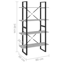 Feryal Wooden 4-Tier Bookshelf In Concrete Effect