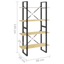 Hanny Pine Wood 4-Tier Bookshelf In Natural