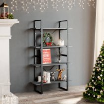 Hanny Pine Wood 4-Tier Bookshelf In Grey