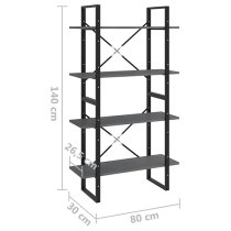 Hanny Pine Wood 4-Tier Bookshelf In Grey