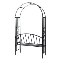 Skylar Metal Garden Seating Bench With Rose Arch In Black