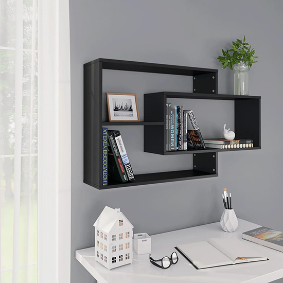 Visola Wooden Rectangular Wall Shelves In Black