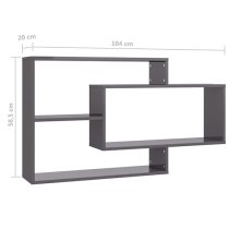 Visola High Gloss Rectangular Wall Shelves In Grey