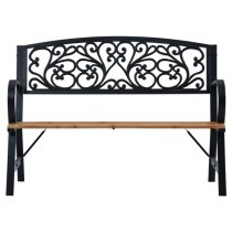 Amyra Wooden Garden Seating Bench With Steel Frame In Black