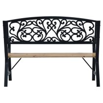 Amyra Wooden Garden Seating Bench With Steel Frame In Black