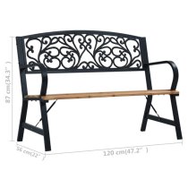 Amyra Wooden Garden Seating Bench With Steel Frame In Black