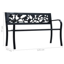 Inaya 125cm Rose Design Steel Garden Seating Bench In Black