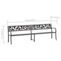 Inaya 246cm Rose Design Steel Garden Seating Bench In Grey