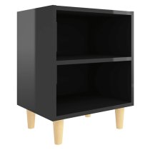 Pilis High Gloss Bedside Cabinet In Black With Natural Legs