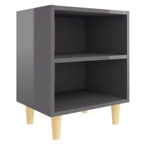 Pilis High Gloss Bedside Cabinet In Grey With Natural Legs