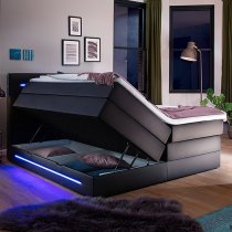 Kassie Faux Leather Storage Double Bed In Black With LED