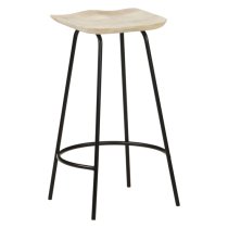 Azul Natural Wooden Bar Stools With Black Metal Frame In A Pair