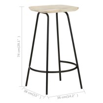 Azul Natural Wooden Bar Stools With Black Metal Frame In A Pair