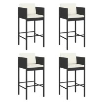 Avyanna Set Of 4 Poly Rattan Bar Chairs With Cushions In Black